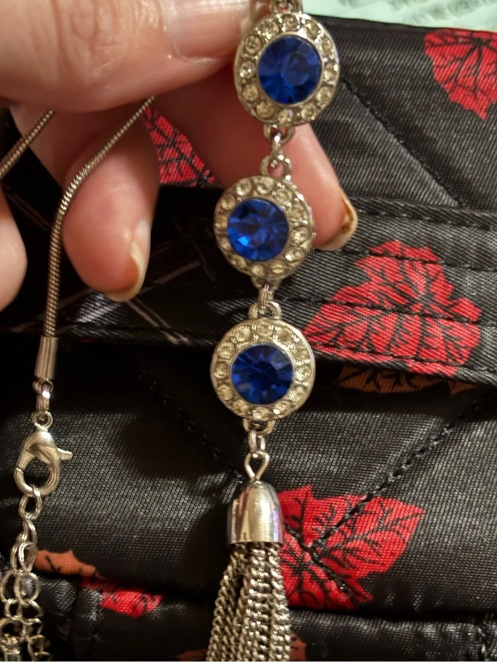 Sterling-Style Necklace with Royal Blue Crystal Pendant